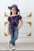Kız Çocuk Şapkalı , Jeans Pantolon , Bluz Yazlık İkili Takım M00731 thumbnail 3