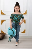 Kız Çocuk Şapkalı , Jeans Pantolon , Bluz Yazlık İkili Takım M00731 thumbnail 4