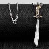 Moğol Kılıcı Beyaz Zirkon Taşlı Parlak Gümüş Kolye thumbnail 2