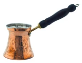 LUDIA Otantik İşlemeli Ahşap Saplı El Yapımı Eskitme Bakır Cezve m2 Kahve Cezvesi - 1