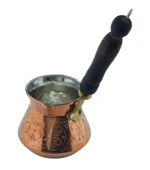Otantik İşlemeli Ahşap Saplı El Yapımı Eskitme Bakır Cezve m3 Kahve Cezvesi - 3