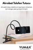 Yumax - Akrobat Esnek Telefon Tutucu - 60cm Çelik Kol, 360 Derece Oynar Başlık - Yatak & Masa da Kullanıma Uygun - 1