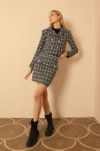 Dokuma Kumaş Ekose Kumaş Kadın Etek-Siyah thumbnail 1