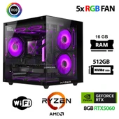 Xaser Eco X270 Ryzen 5 5600 16GB Ram 512GB M.2 NVMe SSD 8GB RTX5060 Oyuncu Masaüstü Bilgisayarı - 1