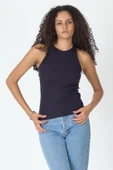 Fitilli Regular Fit Normal Kalıp Lacivert Bisiklet Yaka Sıfır Kol Pamuklu Kadın Atlet MTLCB112 - 1