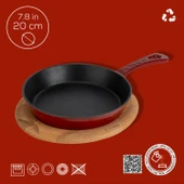 Lava Döküm Yuvarlak Kızartma Tavası Yekpare Saplı Kayın Servis Ahşabı. Çap(Ø)20cm thumbnail 4