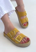 Pabucmarketi Sarı Nubuk Çift Tokalı Kadın Düz Terlik thumbnail 2