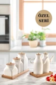 7 Parça Standlı Vakumlu Yağdanlık Ve 3'Lü Çay Şeker Kahve Baharat Seti Ve Türk Kahve Kavanoz Seti - 1