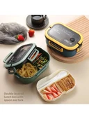 Taşınabilir Yemek Kabı Lunch Box 2 Katlı Diyet Beslenme Kutusu Saklama Kabı Çatal Kaşıklı Sefer Tası - 2