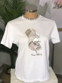 FEATHER -KADIN GİYİM-BİSİKLET YAKA T-SHIRT-DİGİTAL VARAK BASKILI - 2