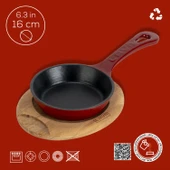 Lava Döküm Yuvarlak Kızartma Tavası Yekpare Saplı Kayın Servis Ahşabı. Çap(Ø)16cm. thumbnail 4