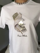 FEATHER -KADIN GİYİM-BİSİKLET YAKA T-SHIRT-DİGİTAL VARAK BASKILI - 3