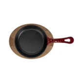 Lava Döküm Yuvarlak Kızartma Tavası Yekpare Saplı Kayın Servis Ahşabı. Çap(Ø)16cm. thumbnail 3