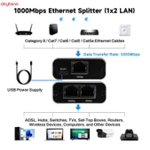 Daytona ZR861 RJ45 Network Splitter Adaptör / 1000Mbps Ethernet Splitter Bilgisayar, Yönlendirici, TV (Gigabit) için USB-C Güç Kablosu ile thumbnail 2
