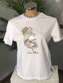 FEATHER -KADIN GİYİM-BİSİKLET YAKA T-SHIRT-DİGİTAL VARAK BASKILI - 1