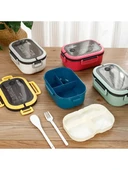 Taşınabilir Yemek Kabı Lunch Box 2 Katlı Diyet Beslenme Kutusu Saklama Kabı Çatal Kaşıklı Sefer Tası - 7