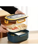 Taşınabilir Yemek Kabı Lunch Box 2 Katlı Diyet Beslenme Kutusu Saklama Kabı Çatal Kaşıklı Sefer Tası - 4