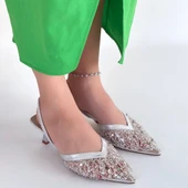 Pabucmarketi Gümüş Saten Kadın Topuklu Ayakkabı thumbnail 4