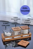 3'Lü Standlı Kulak Pamuğu Pamuk Ve Diş İpi Kavanozu Cam Pamukluk, Dekoratif Banyo Düzenleyici - 2