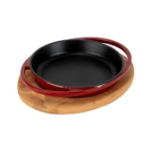 Lava Döküm Yuvarlak Sahan Döküm Demir Yekpare Çift Kulplu Kayın Servis Ahşabı Çap(Ø)16cm.-Bordo thumbnail 2