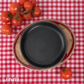 Lava Döküm Yuvarlak Sahan Döküm Demir Yekpare Çift Kulplu Kayın Servis Ahşabı Çap(Ø)16cm.-Bordo thumbnail 7