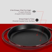 Lava Döküm Yuvarlak Sahan Döküm Demir Yekpare Çift Kulplu Çap(Ø)20cm.-Bordo thumbnail 6