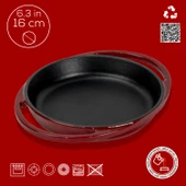Lava Döküm Yuvarlak Sahan Döküm Demir Yekpare Çift Kulplu Çap(Ø)16cm.-Bordo thumbnail 4