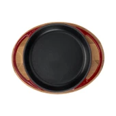 Lava Döküm Yuvarlak Sahan Döküm Demir Yekpare Çift Kulplu Kayın Servis Ahşabı Çap(Ø)16cm.-Bordo thumbnail 3