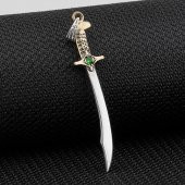 Osmanlı Kılıcı Yeşil Zirkon Taşlı Parlak Gümüş Kolye Ucu - 1