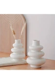DEKOPOR Modern & Minimal 2'li Seramik Vazo Seti | Beyaz - 3