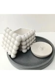 DEKOPOR Bubble Kare Beton Saksı & Kalemlik - Modern Minimalist Dekoratif Organizer - 3