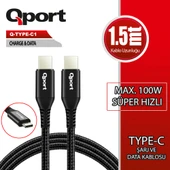 QPORT Q-TYPE-C1 1.5M TYPE-C 100W SUPER HIZLI PD SARJ VE DATA KABLOSU thumbnail 1