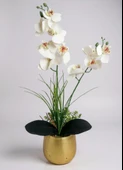 Yapay Çiçek Beyaz Islak Orkide Gold Metal Saksıda Saksıda Orkide 50cm thumbnail 1