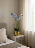 Yapay Çiçek Mavi Islak Orkide Gold Metal Saksıda Saksıda Orkide 50cm thumbnail 5