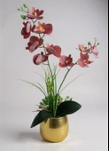 Yapay Çiçek Islak Orkide Gold Metal Saksıda Saksıda Orkide 50cm thumbnail 2