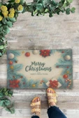 Valerine Life Tebeşir Çizimi Yılbaşı Noel Çam Ağaçlı Welcome Hoş Geldiniz Kapı Önü Paspası 45x70cm thumbnail 2