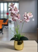 Yapay Çiçek Pudra Pembe Islak Orkide Gold Metal Saksıda Saksıda Orkide 50cm thumbnail 8