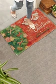 Valerine Life Yılbaşı Noel Çam Ağacı Eldivenli Kırmızı Welcome Hoş Geldiniz Kapı Önü Paspası 45x70cm thumbnail 1