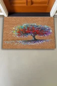 Valerine Life Renkli Yaşam Ağacı Kahverengi Welcome Hoş Geldiniz Kapı Önü Paspası 45x70cm thumbnail 3