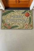 Valerine Life Çiçek Süslemeli Krem Merry Christmas Welcome Hoş Geldiniz Kapı Önü Paspası 45x70cm thumbnail 3