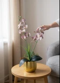 Yapay Çiçek Mor Islak Orkide Gold Metal Saksıda Saksıda Orkide 50cm thumbnail 6