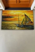 Valerine Life Deniz Gemi ve Gün Batımında Huzur Temalı Welcome Hoş Geldiniz Kapı Önü Paspası 45x70cm thumbnail 2