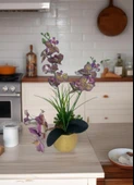 Yapay Çiçek Mor Islak Orkide Gold Metal Saksıda Saksıda Orkide 50cm thumbnail 7