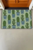 Valerine Life Dikenime Katlan Keyfine Bak Yeşil Kaktüs Welcome Hoş Geldiniz Kapı Önü Paspası 45x70cm thumbnail 3