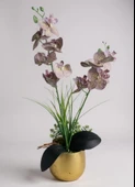 Yapay Çiçek Mor Islak Orkide Gold Metal Saksıda Saksıda Orkide 50cm thumbnail 1