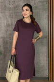 Kadın Kısa Kollu Bisiklet Yaka Yırtmaçlı Viskon Iki Iplik Elbise thumbnail 1