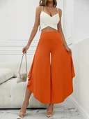 Kadın Yüksek Belli Geniş Paçalı Yanlardan Açık Sandy Pantolon thumbnail 4