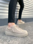 JY502 Bold Bağcıklı Süet Erkek Günlük Sneaker Ayakkabı SKT - Krem thumbnail 1