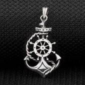 Denizci Çapa Dümen Tasarımlı 925 Ayar Gümüş Kolye Ucu thumbnail 1