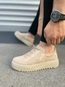 JY502 Bold Bağcıklı Süet Erkek Günlük Sneaker Ayakkabı SKT - Krem thumbnail 3